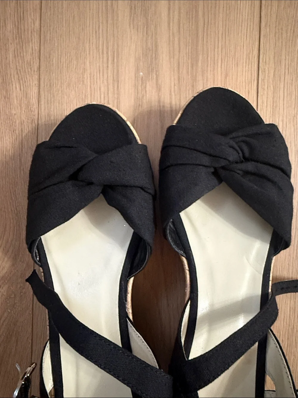 Black Cork Wedge Sandals with Knot Detail - Women